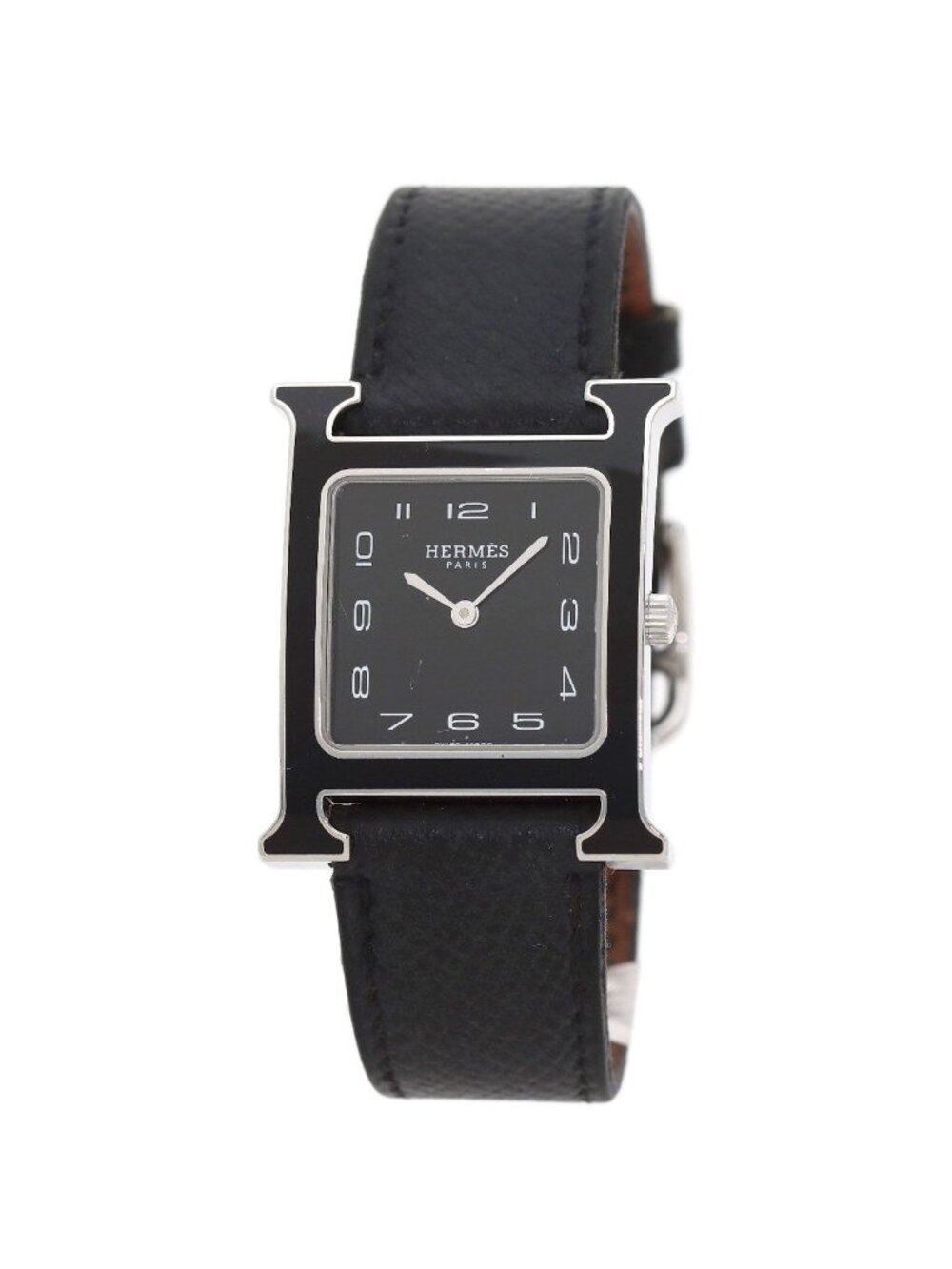 Hermes H Watch Black Lacquer SS Leather